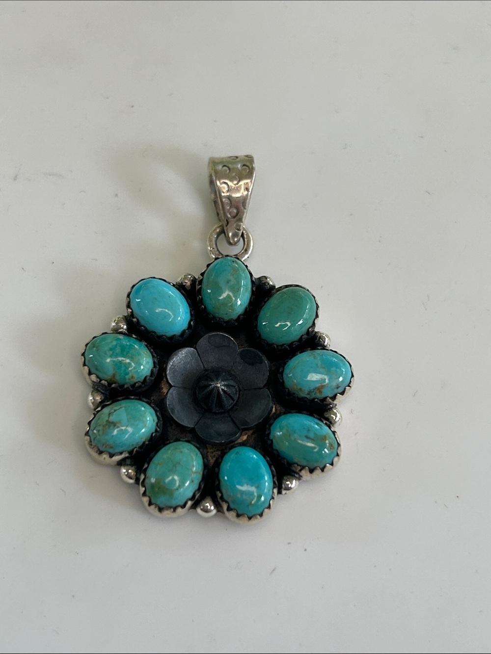 Sterling Silver Turquoise Cluster Flower Statement Pendant 12g